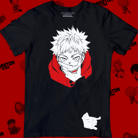 Polera negra Jujutsu Kaisen con diseño de Yuji Itadori