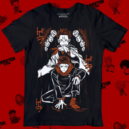 Polera negra Jujutsu Kaisen con diseño de Yuji Itadori