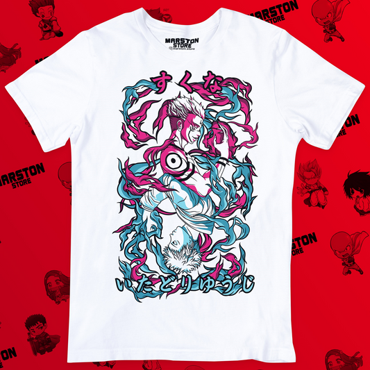 Polera blanca Jujutsu Kaisen con Yuji Itadori y Ryomen Sukuna