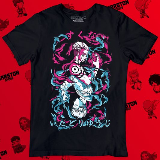 Polera negra Jujutsu Kaisen con Yuji Itadori y Ryomen Sukuna