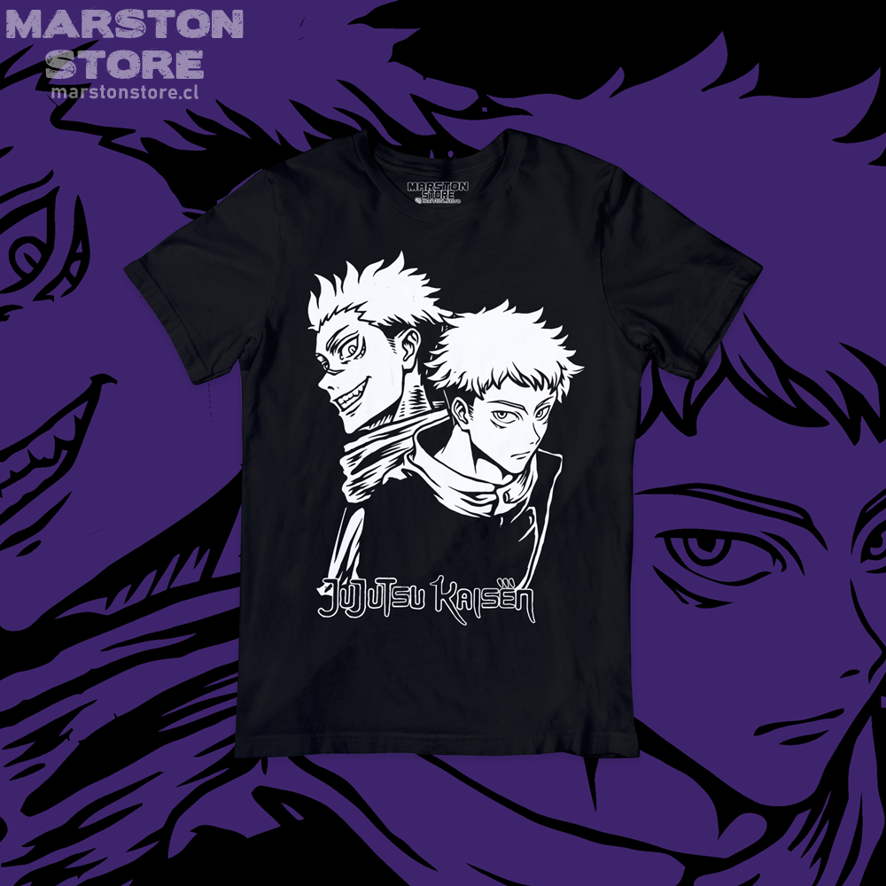 Polera negra Jujutsu Kaisen con Yuji Itadori y Ryomen Sukuna