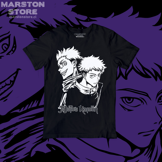 Polera negra Jujutsu Kaisen con Yuji Itadori y Ryomen Sukuna