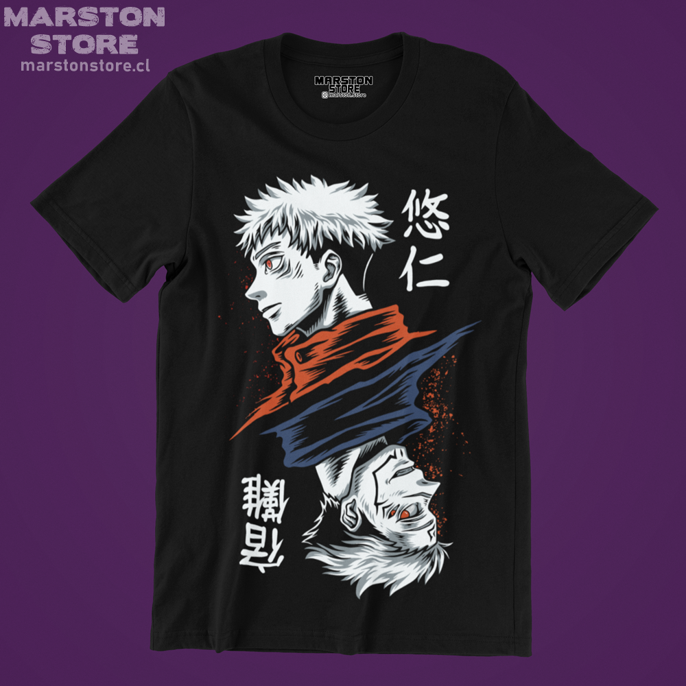 Polera negra Jujutsu Kaisen con Yuji Itadori y Ryomen Sukuna