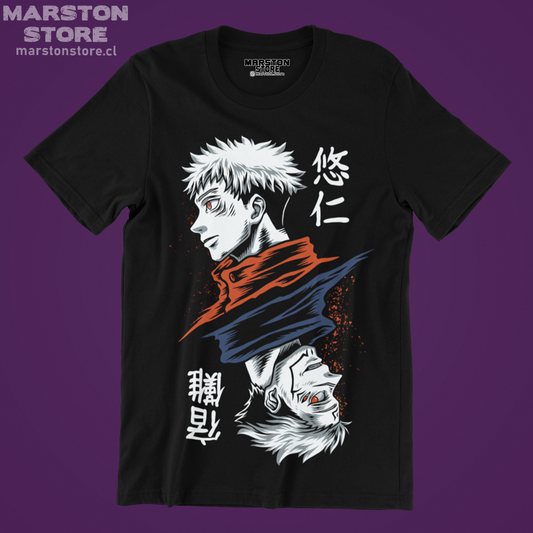 Polera negra Jujutsu Kaisen con Yuji Itadori y Ryomen Sukuna