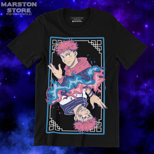 Polera negra Jujutsu Kaisen con Yuji Itadori y Ryomen Sukuna