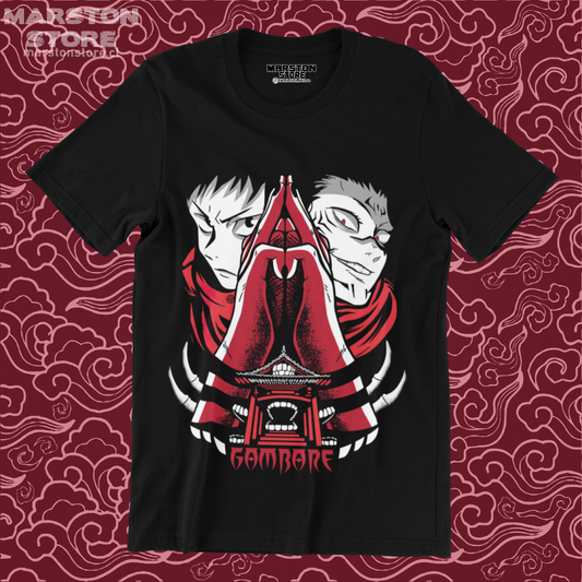 Polera negra Jujutsu Kaisen con Yuji Itadori y Ryomen Sukuna