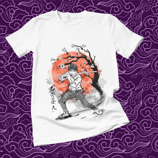 Polera blanca Jujutsu Kaisen con diseño de Yuta Okkotsu