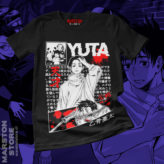 Polera negra Jujutsu Kaisen con diseño de Yuta Okkotsu
