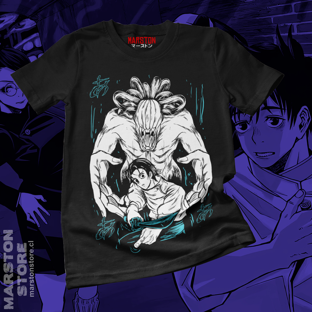 Polera negra Jujutsu Kaisen con diseño de Yuta Okkotsu