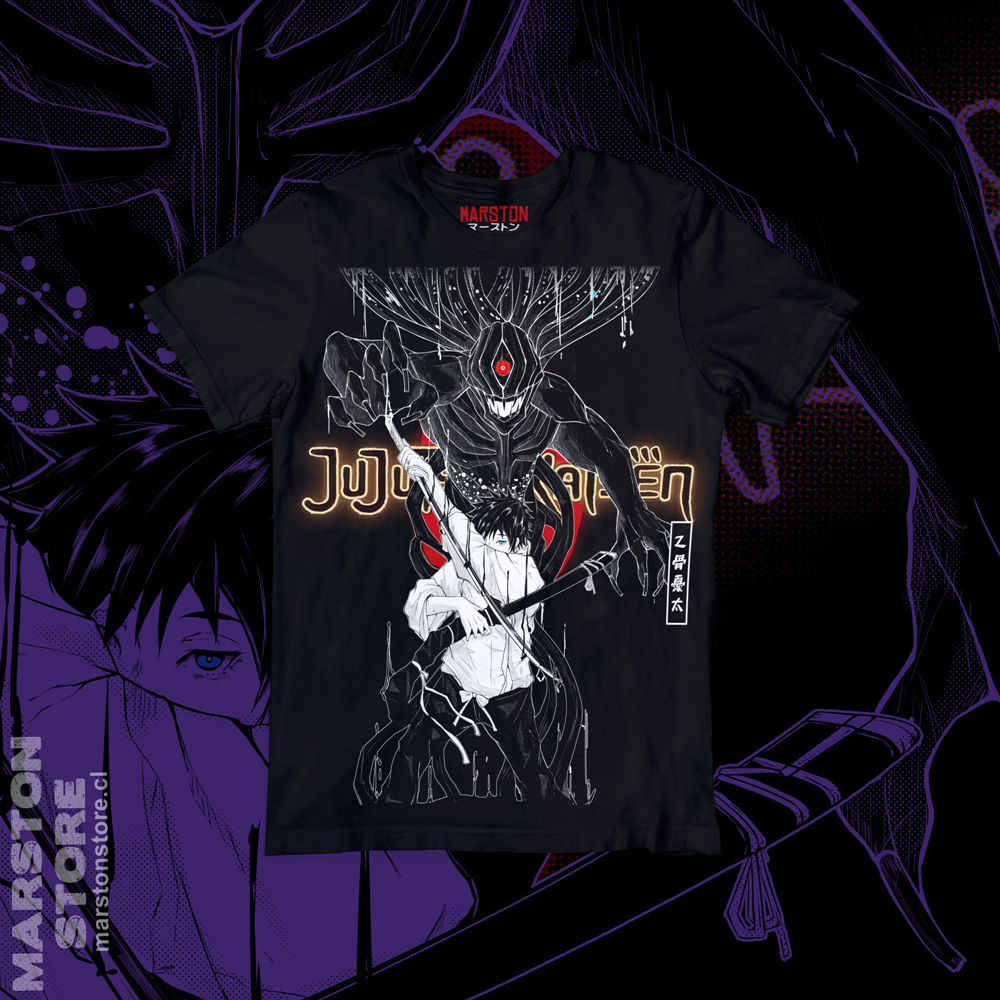 Polera negra Jujutsu Kaisen con diseño de Yuta Okkotsu