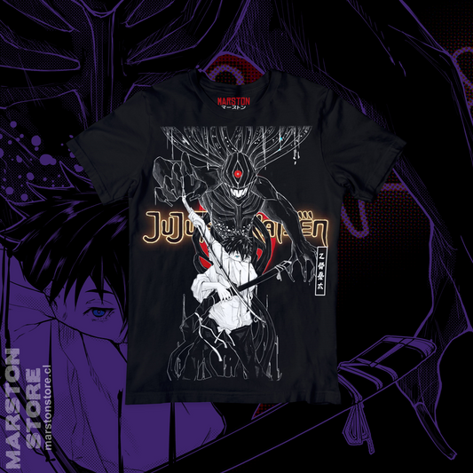 Polera negra Jujutsu Kaisen con diseño de Yuta Okkotsu