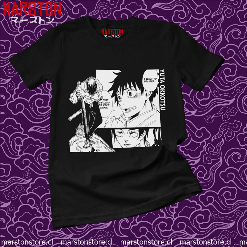 Polera negra Jujutsu Kaisen con diseño de Yuta Okkotsu