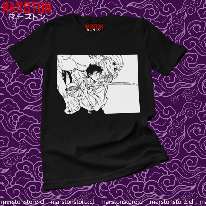 Polera negra Jujutsu Kaisen con Yuta Okkotsu y Rika