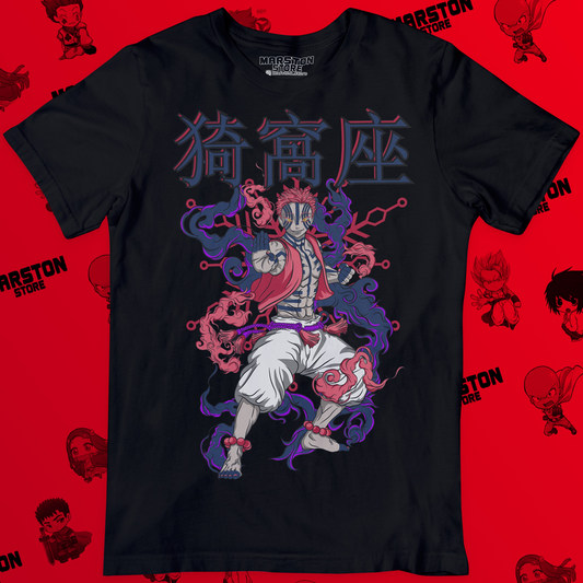 Polera negra Kimetsu no Yaiba Demon Slayer con diseño de Akaza