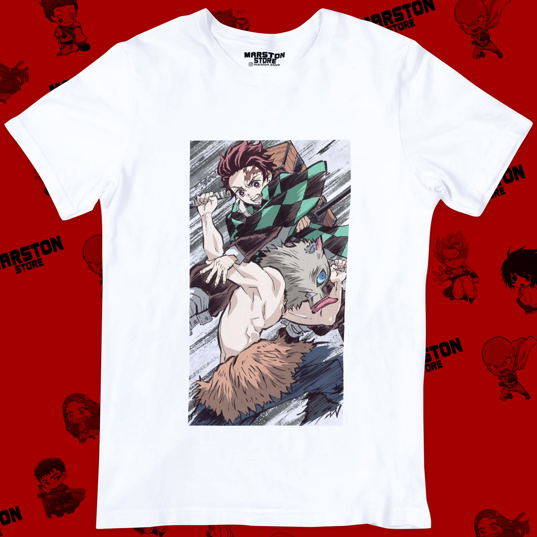 Polera blanca con diseño de Kimetsu no Yaiba Demon Slayer
