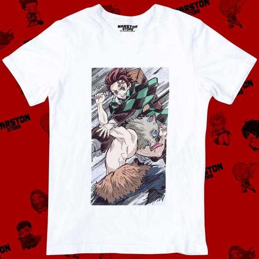 Polera blanca con diseño de Kimetsu no Yaiba Demon Slayer