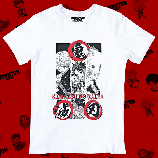 Polera blanca con diseño de Kimetsu no Yaiba Demon Slayer