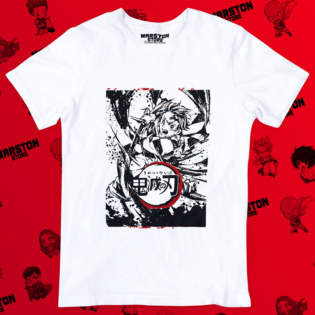 Polera blanca con diseño de Kimetsu no Yaiba Demon Slayer