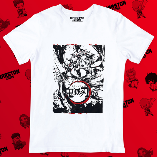 Polera blanca con diseño de Kimetsu no Yaiba Demon Slayer