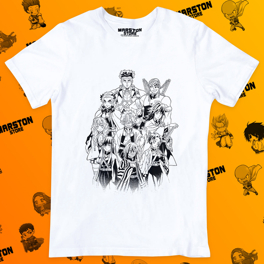 Polera blanca con diseño de Kimetsu no Yaiba Demon Slayer