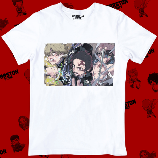 Polera blanca con diseño de Kimetsu no Yaiba Demon Slayer