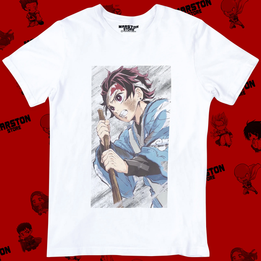 Polera blanca con diseño de Kimetsu no Yaiba Demon Slayer