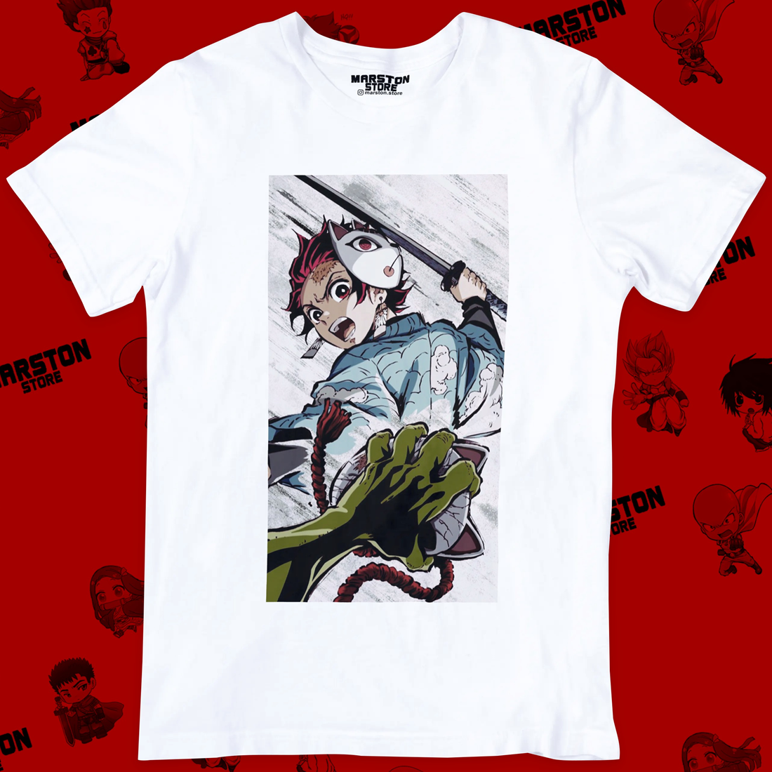 Polera blanca con diseño de Kimetsu no Yaiba Demon Slayer