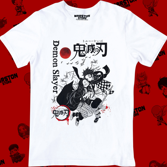 Polera blanca con diseño de Kimetsu no Yaiba Demon Slayer