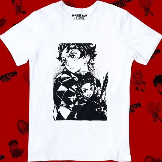 Polera blanca con diseño de Kimetsu no Yaiba Demon Slayer