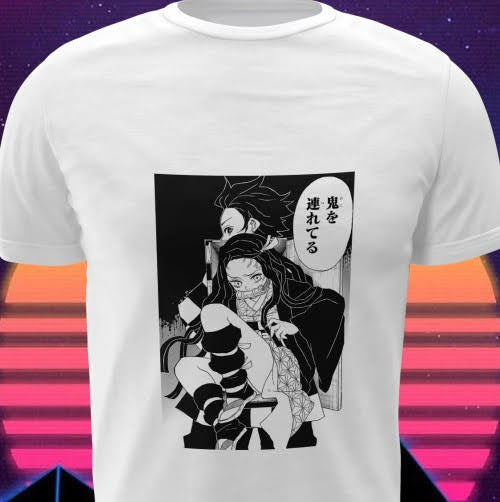 Polera blanca con diseño de Kimetsu no Yaiba Demon Slayer
