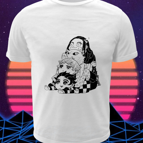 Polera blanca con diseño de Kimetsu no Yaiba Demon Slayer