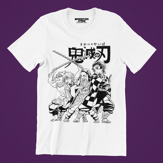 Polera blanca con diseño de Kimetsu no Yaiba Demon Slayer