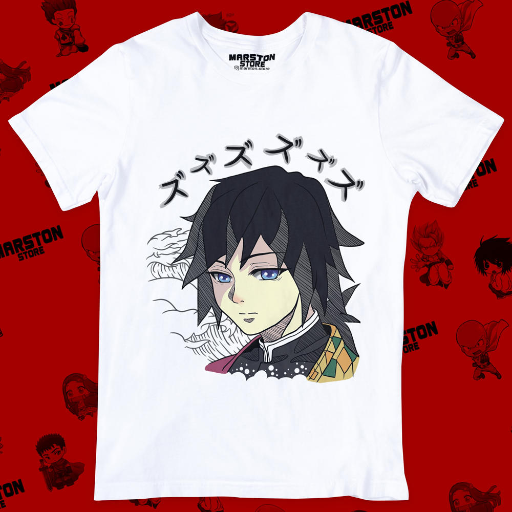 Polera blanca Kimetsu no Yaiba Demon Slayer con diseño de Giyu Tomioka