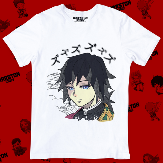 Polera blanca Kimetsu no Yaiba Demon Slayer con diseño de Giyu Tomioka