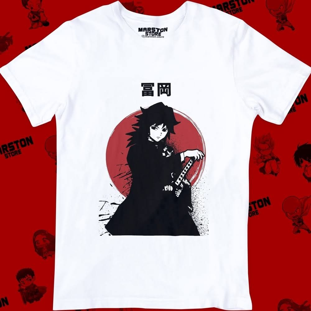 Polera blanca Kimetsu no Yaiba Demon Slayer con diseño de Giyu Tomioka