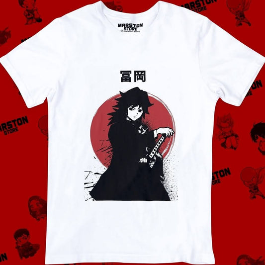 Polera blanca Kimetsu no Yaiba Demon Slayer con diseño de Giyu Tomioka
