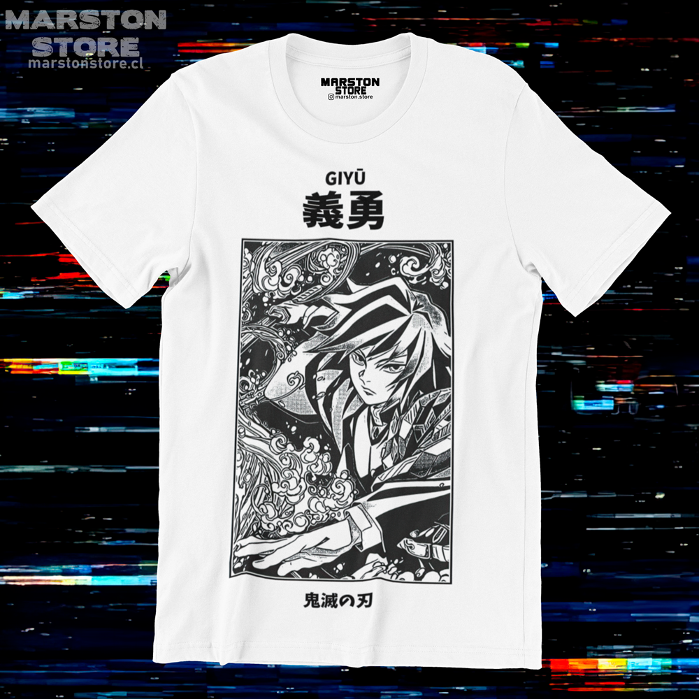 Polera blanca Kimetsu no Yaiba Demon Slayer con diseño de Giyu Tomioka