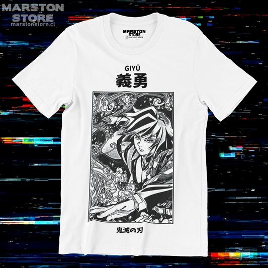 Polera blanca Kimetsu no Yaiba Demon Slayer con diseño de Giyu Tomioka