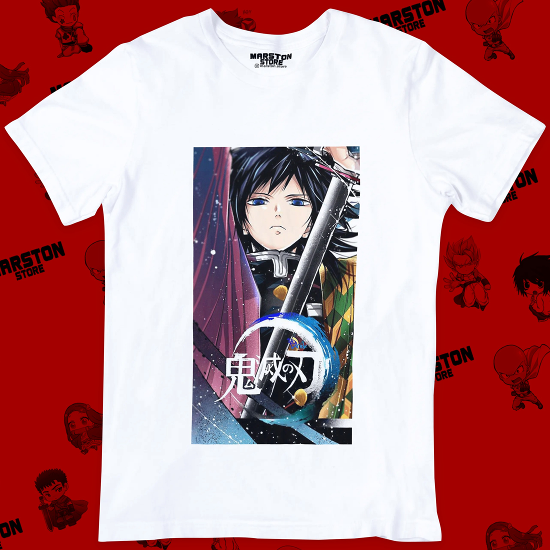 Polera blanca Kimetsu no Yaiba Demon Slayer con diseño de Giyu Tomioka