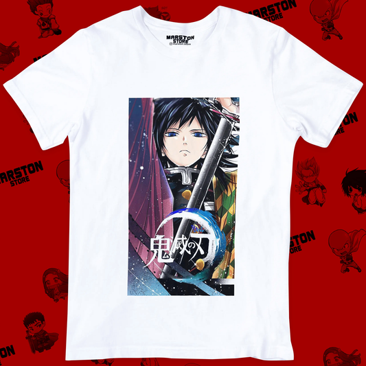 Polera blanca Kimetsu no Yaiba Demon Slayer con diseño de Giyu Tomioka