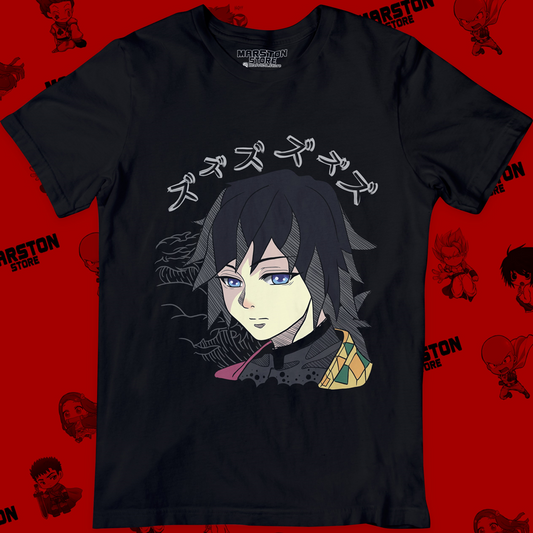 Polera negra Kimetsu no Yaiba Demon Slayer con diseño de Giyu Tomioka