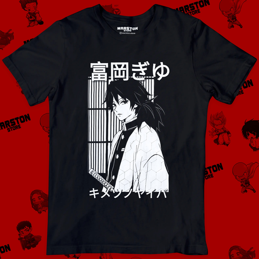 Polera negra Kimetsu no Yaiba Demon Slayer con diseño de Giyu Tomioka