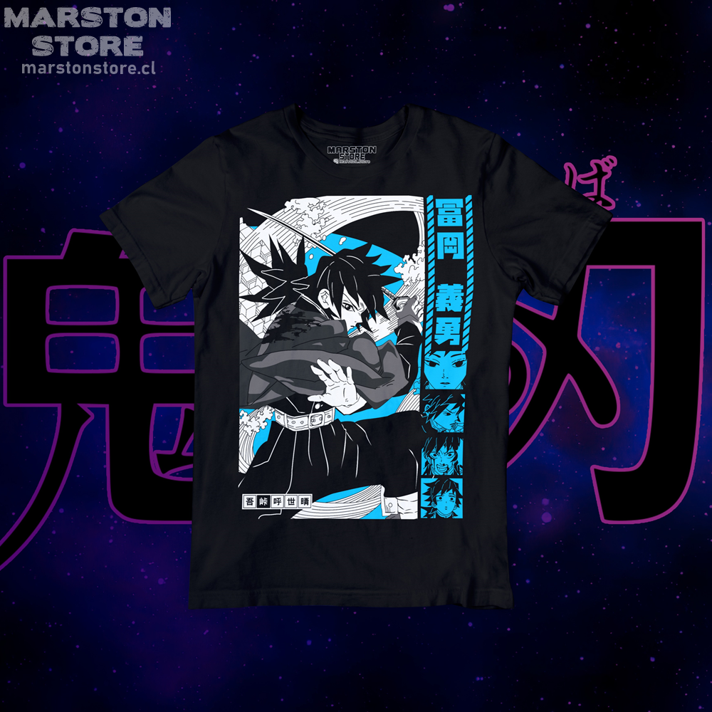 Polera negra Kimetsu no Yaiba Demon Slayer con diseño de Giyu Tomioka