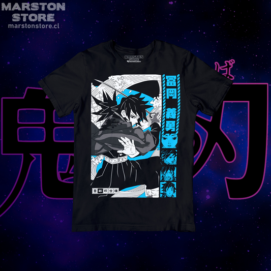 Polera negra Kimetsu no Yaiba Demon Slayer con diseño de Giyu Tomioka