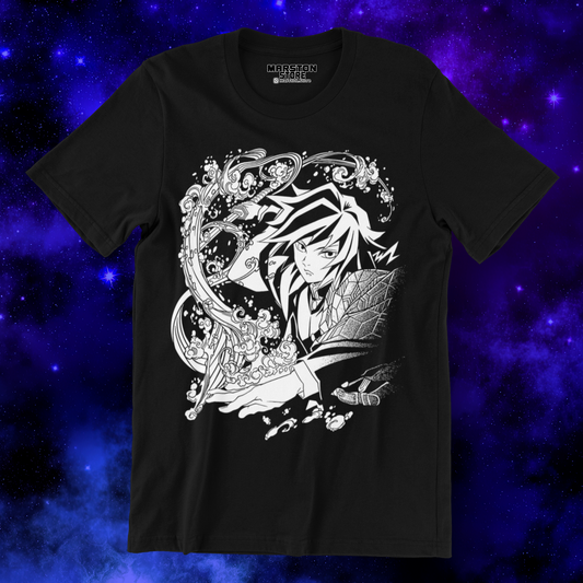 Polera negra Kimetsu no Yaiba Demon Slayer con diseño de Giyu Tomioka