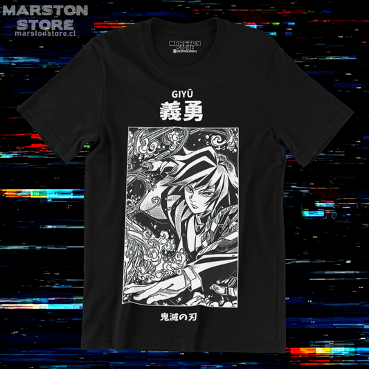 Polera negra Kimetsu no Yaiba Demon Slayer con diseño de Giyu Tomioka