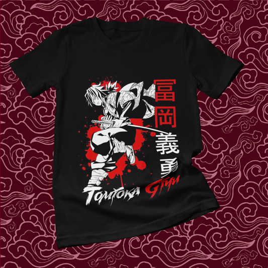 Polera negra Kimetsu no Yaiba Demon Slayer con diseño de Giyu Tomioka