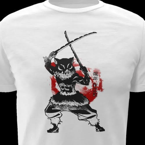 Polera blanca Kimetsu no Yaiba Demon Slayer con diseño de Inosuke Hashibira