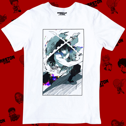 Polera blanca Kimetsu no Yaiba Demon Slayer con diseño de Inosuke Hashibira