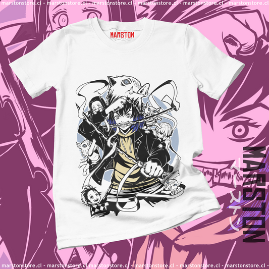 Polera blanca Kimetsu no Yaiba Demon Slayer con diseño de Inosuke Hashibira